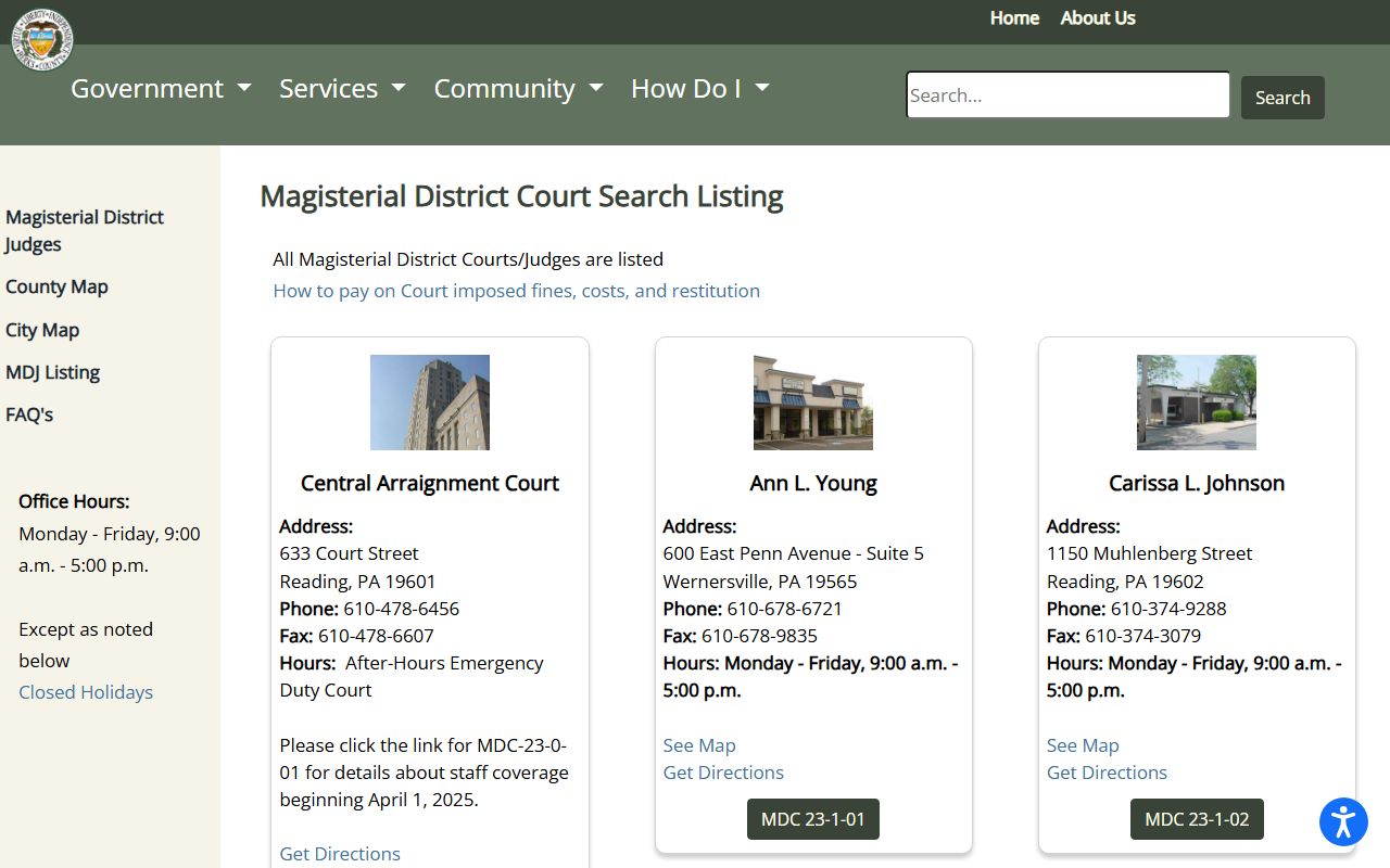Berks County Prothonotary records and magisterial district court listing
