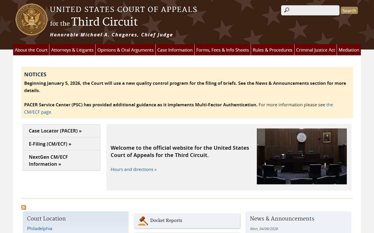 Berks County arrest records and Third Circuit federal appellate court access