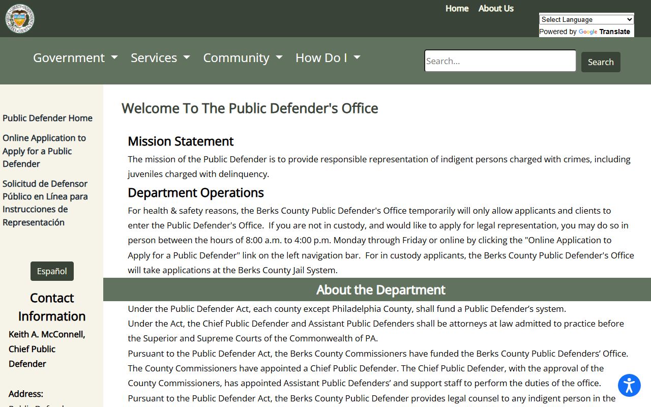 Berks County criminal court records Public Defender page