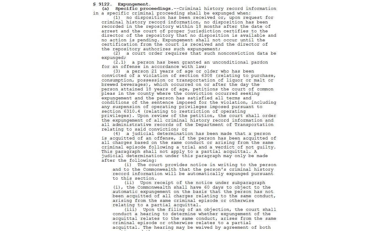 Berks County criminal court records Pennsylvania expungement statute