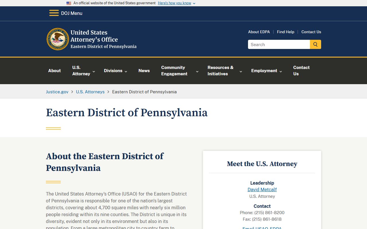 Berks County criminal court records U.S. Attorney Eastern District source