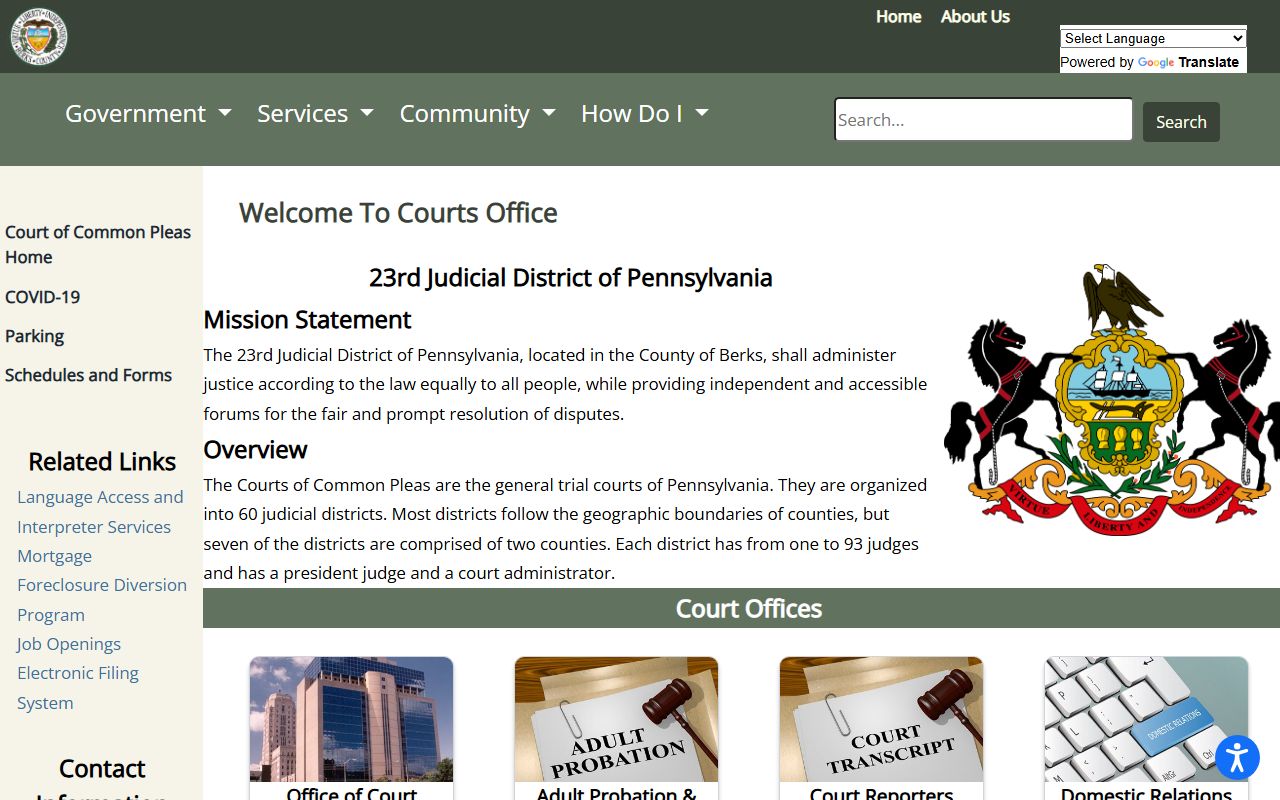 Berks County Court of Common Pleas court records page