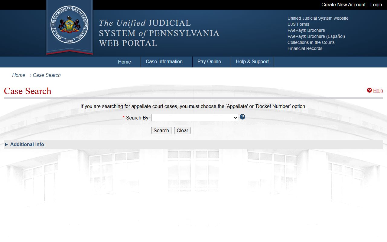 Berks County court records UJS case search form