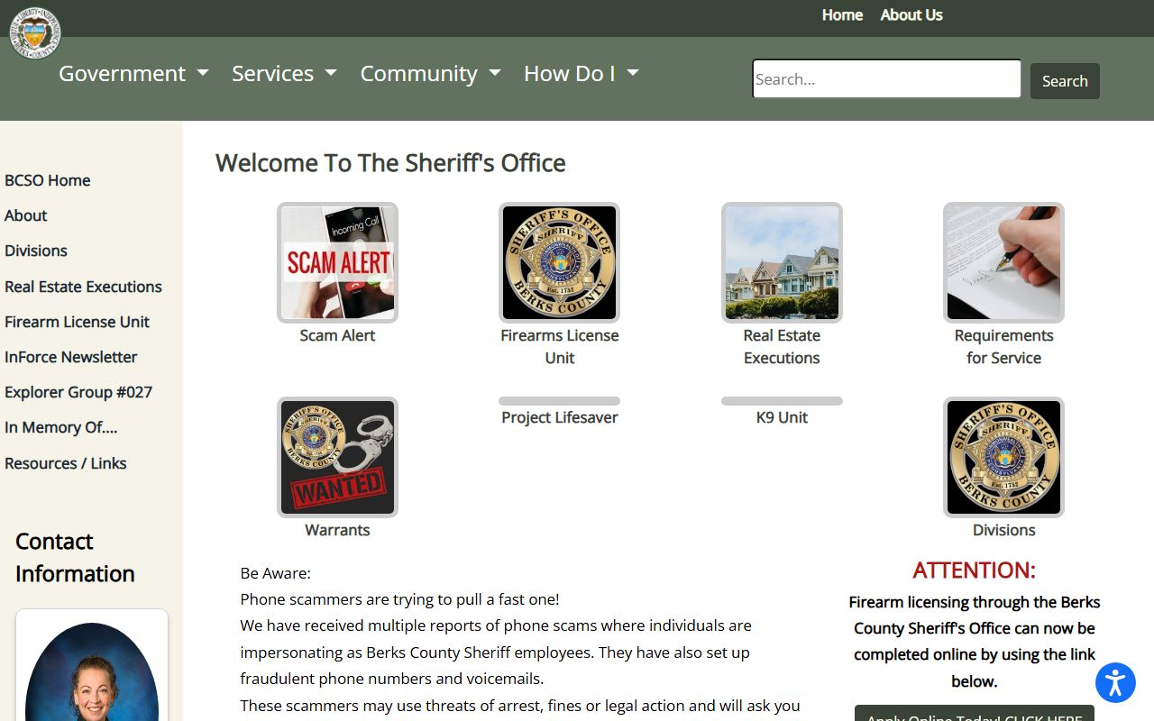 Berks County warrant and inmate records sheriff office page