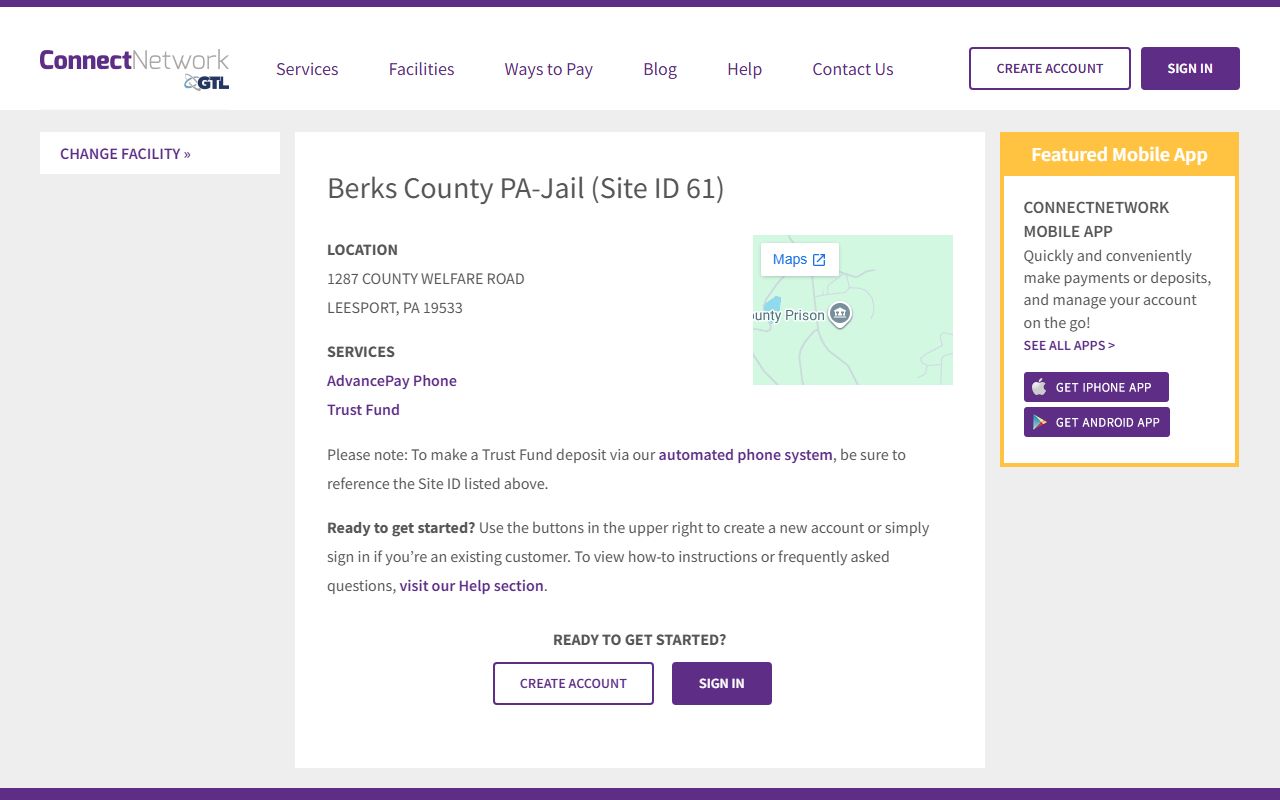 Berks County inmate records ConnectNetwork jail payment page