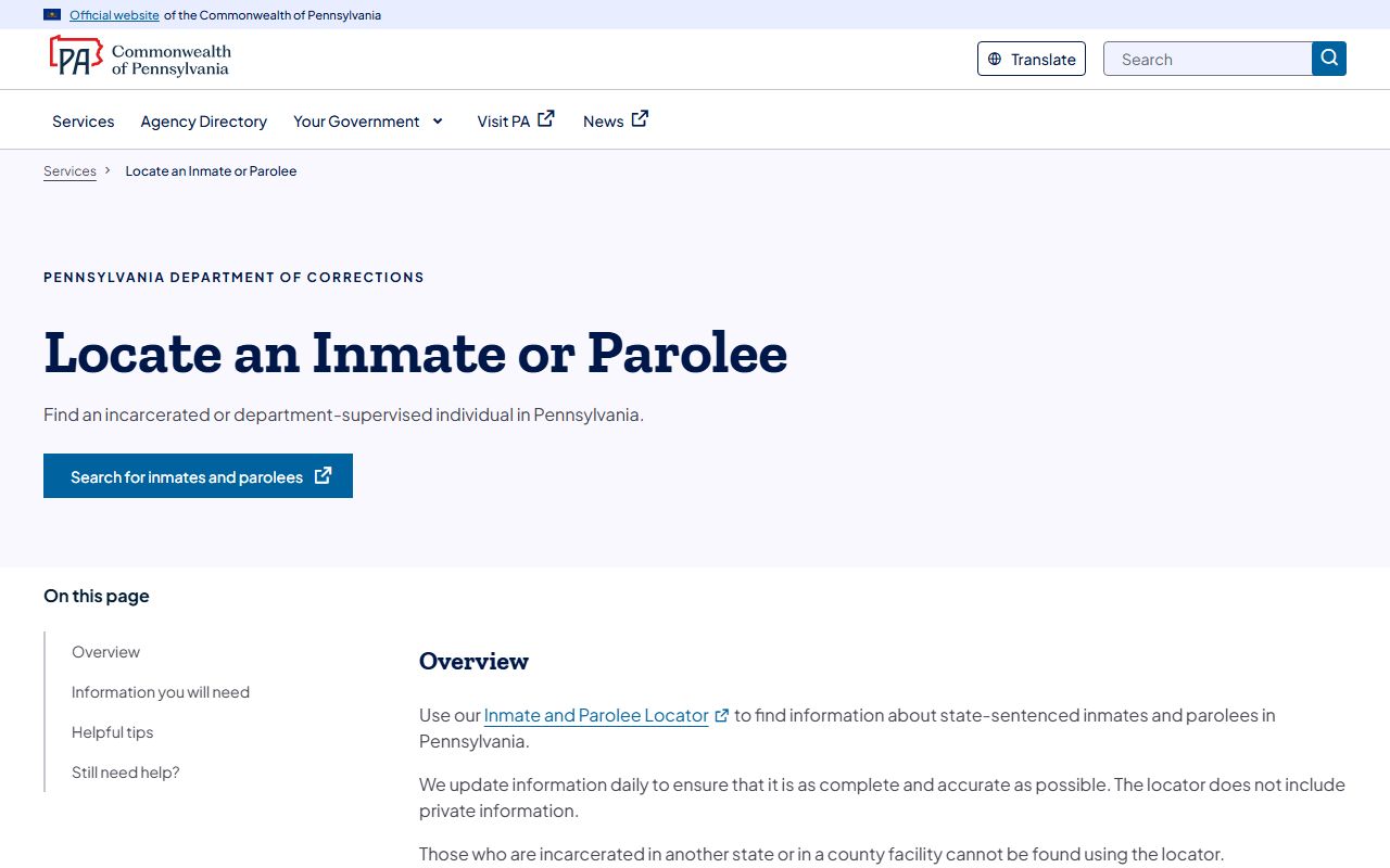 Berks County inmate records PA DOC inmate and parolee locator