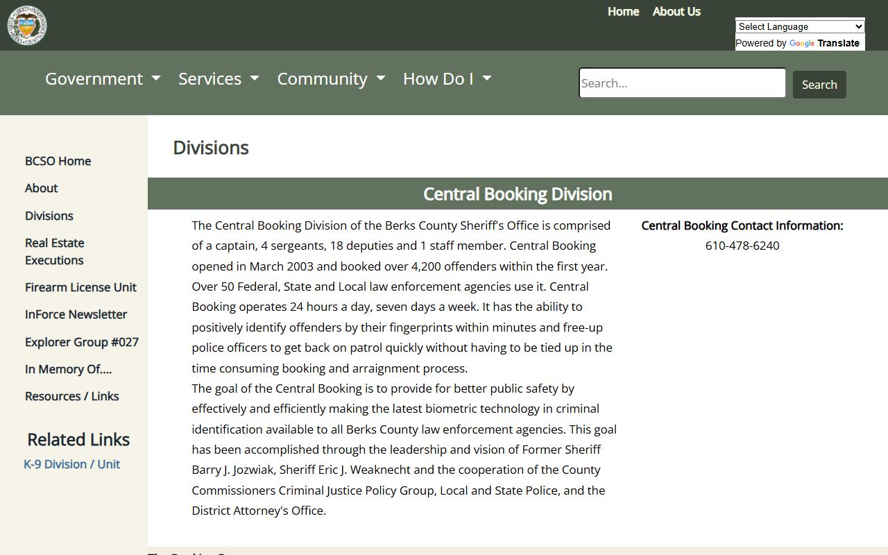 Berks County warrant records Sheriff divisions and warrant information